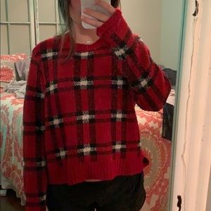 red plaid sweater